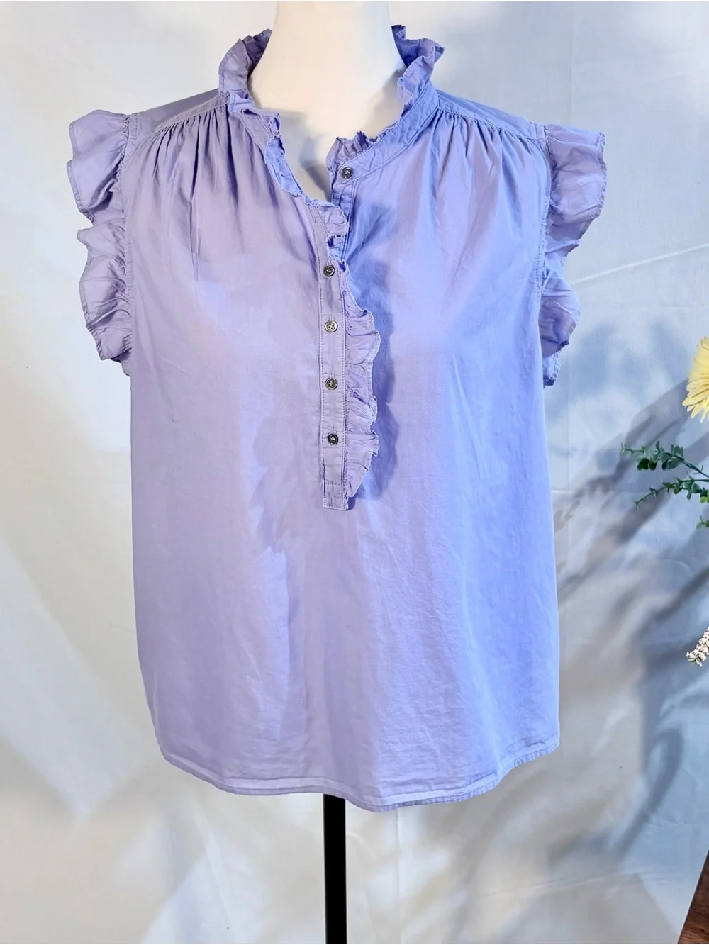 💥Xirena Bexie Top Lilac Petal Cotton Ruffle Sleeveless Blouse Sz L 🧡